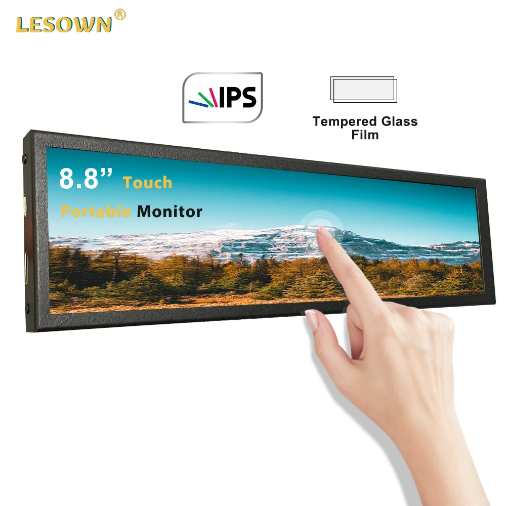 8.8'' Capacitive Touch 480x1920 Long Strip Portable Monitor, Stretched Bar LCD Second Screen USB Aida64 Sub Display CPU GPU HDMI