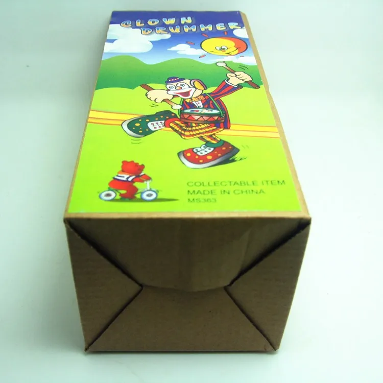 

[Funny] Classic collection Retro Clockwork Wind up Metal Walking Tin Toy Drumming Clown drummer Robot Mechanical toys kids gift