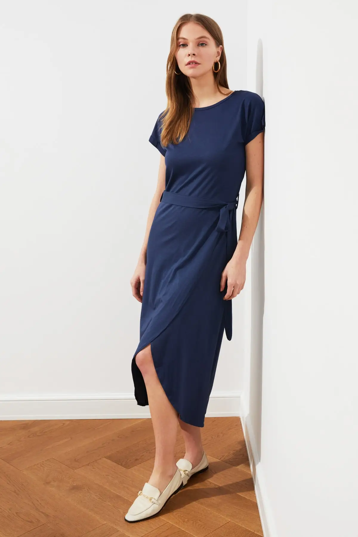 Трикотажное платье из антрацита со шнуровкой TWOSS19VG0159|Женские платья| |