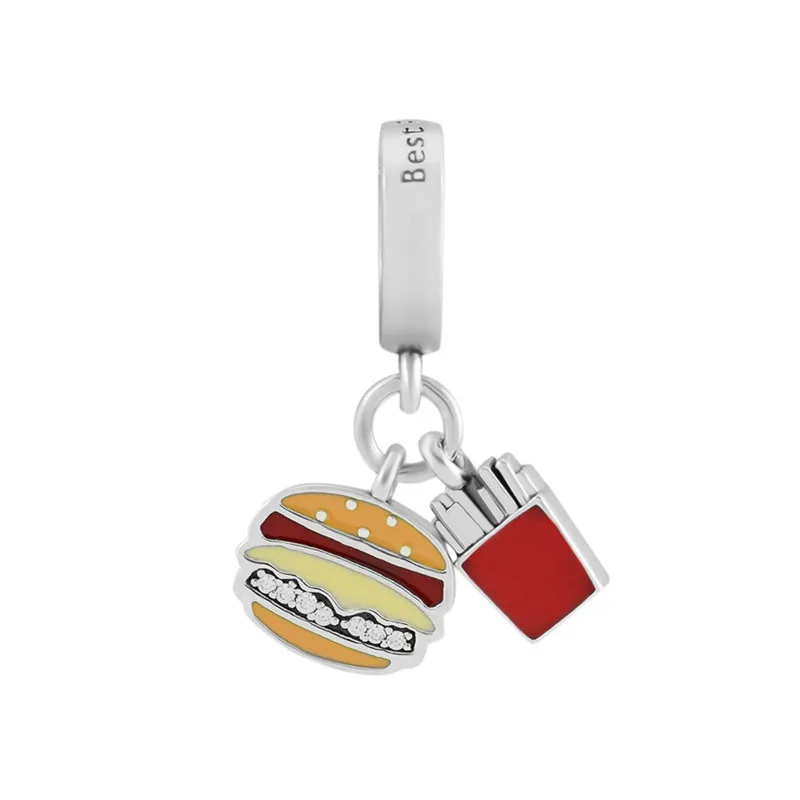 

Burger & Fries Dangle Charms for Bracelets Women Silver 925 Jewelry Red Golden & Yellow Enamel Pendant Charms DIY Jewelry Making