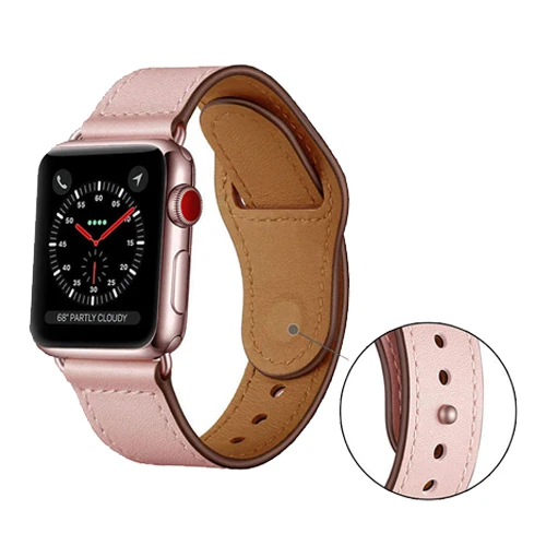 Из натуральной кожи петлевой ремень для apple watch, ремешок 42 мм, 38 мм, версия apple watch 4 44/40 мм для наручных часов iwatch серии 3/2/1 correa, сменный ремешок для наручных часов - Цвет ремешка: pink
