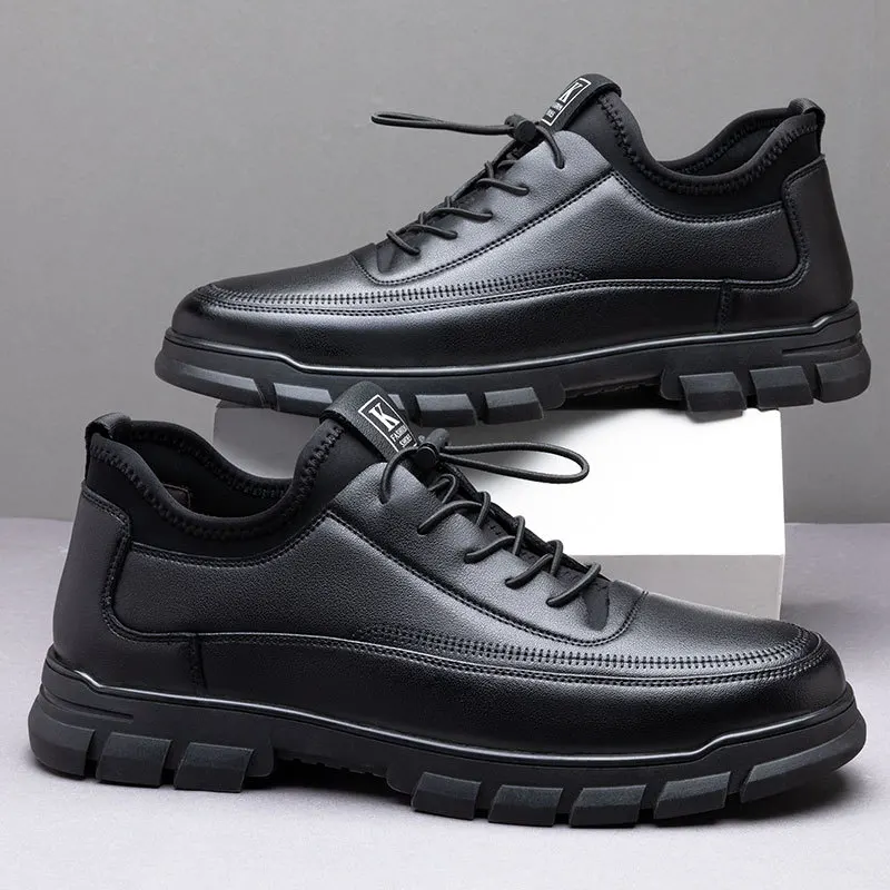 

Brand Lace Up Leather Shoes Men Low Top Soft Office Party Male Dress Shoes Chaussures Homme Round Head Pu Men Driving Shoes