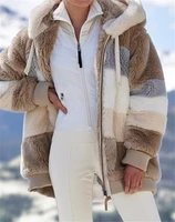 oversized womens winter jackets oversized fashion casual stitching clothes loose plush hooded zipper ladies lamb fur jacket