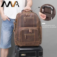mva mens vintage crazy horse leather backpack 15 6 laptop bag large capacity business travel hiking shoulder daypacks 2251