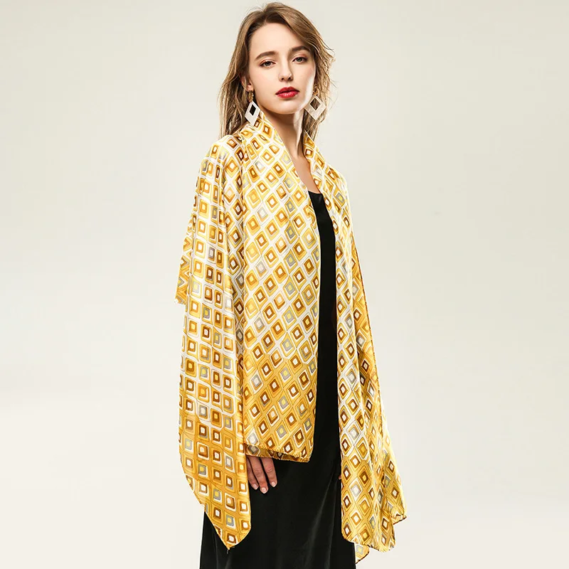 

2021 Women Imitation Silk Scarf Square Print Shawls Lady Soft Wraps Female Elegant Headscarf 180x90cm