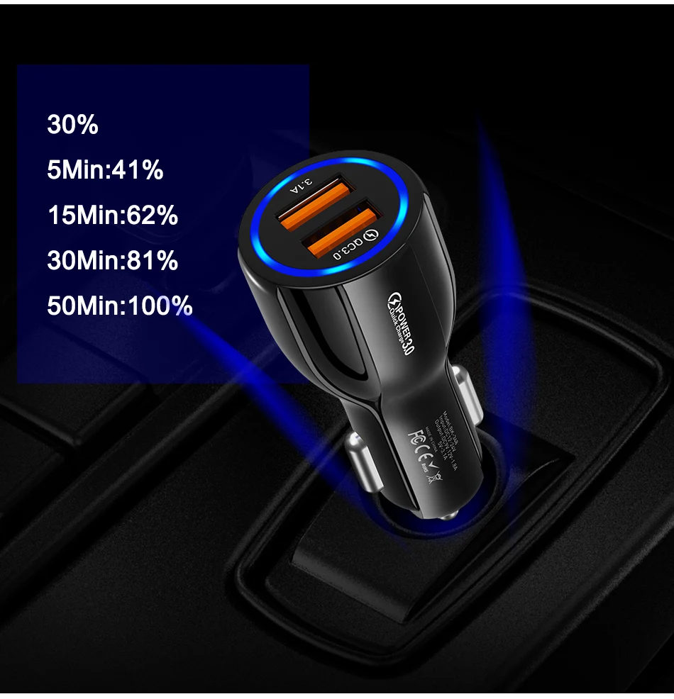 USLION 3.1A устройство для автомобиля с двумя портами USB Зарядное устройство Быстрая зарядка 3,0 2,0 Автомобильный держатель для мобильного телефона лампы-Зарядное устройство для huawei P30 iPhone samsung планшет с функцией быстрой зарядки