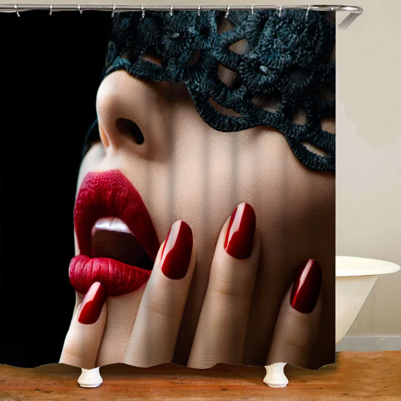 Стильные черные сексуальные женские красные ногти губы для ванной комнаты