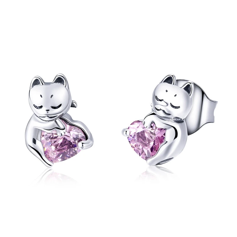 Серьги BISAER Cat, 925 пробы, серебряные серьги-гвоздики с животными для женщин, модные ювелирные изделия для девочек, подарок для детей, Brincos HSE450 - Окраска металла: HSE453