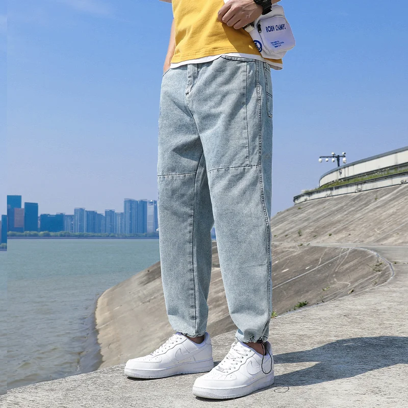 Повседневные джинсы мужские осенние хлопковые однотонные рабочие брюки в стиле