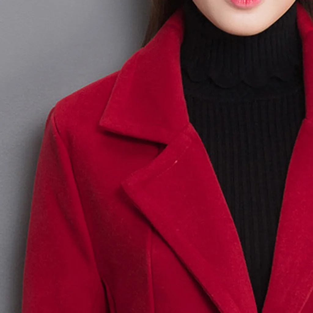 Новинка зимы модный тонкий Женский Тренч из кашемира и шерсти с отворотом