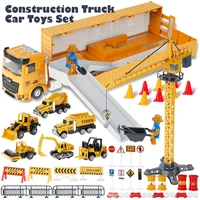 construction toys truck car set bulldozer forklift steamroller dump cement mixer and excavator toy kids engineering playset gift