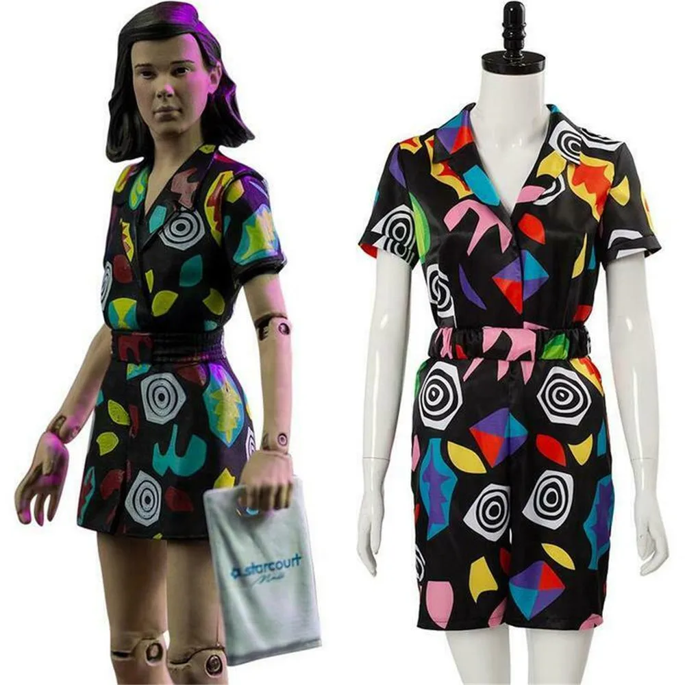 

Eleven Cosplay Costume Jumpsuit For Stranger Things Season 3 Halloween Role Play Short Sleeve Dress Women Girls Drama Ouifit