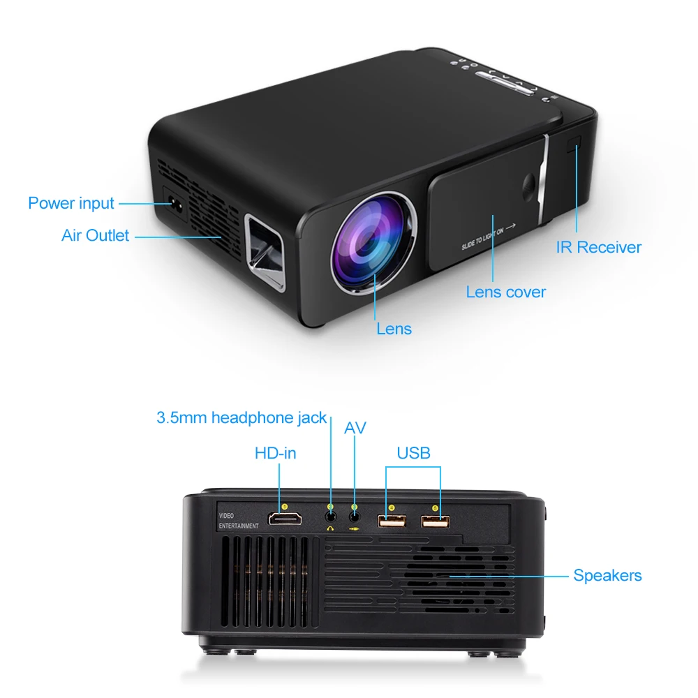 (ЕС) Портативный HD-проектор VIVICINE 1280x72 0p опционально для Android 10 0 HDMI USB 1080p домашний