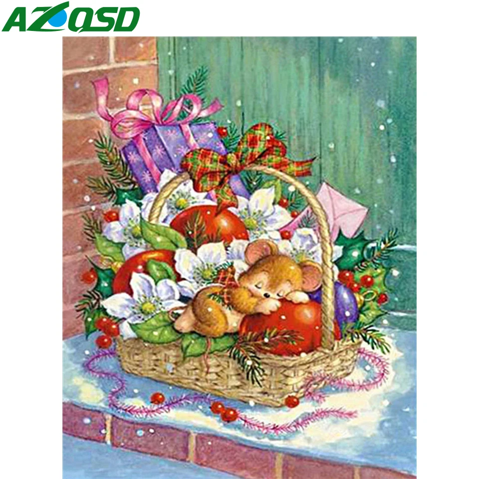 

AZQSD Painting By Numbers Mouse Landscape Picture By Numbers Animal Winter Handmade Framed 40x50cm Home Decor Gift Crafts