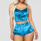 Женский бархатный комплект из 2 предметов, летняя Пижама без рукавов и шорты с пуш-ап, топ на бретельках