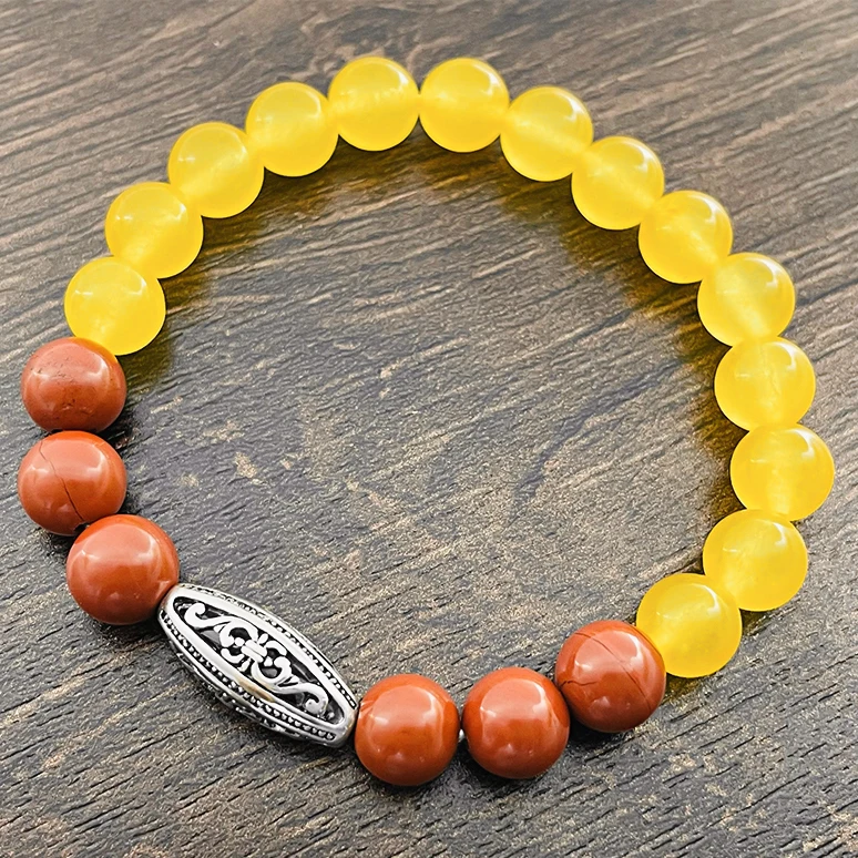 

Unisex Korean 8 mm Natural Stone Bracelet Yellow Jade Red Stone Beads Charm Bracelets for Women Handmade Rope Chain Adjustable