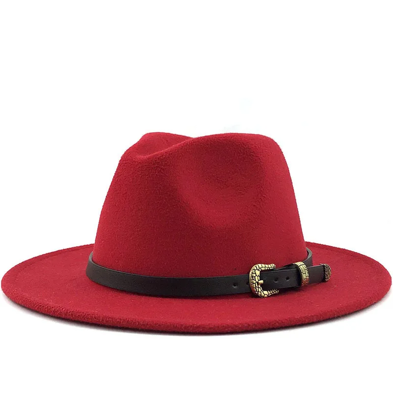 Новые модные трендовые женские дамы шерсть фетровая шляпа с черным пояском