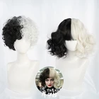 Парик-Кепка Cruella De Vil Kuila, для изготовления париков, с короткими вьющимися волосами, средней длины, черного цвета, с шапочкой