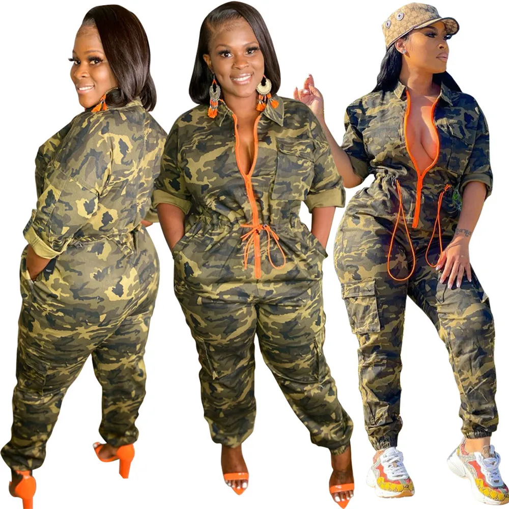 

Somoshein plus size clothing club outfits for women fall style cool camouflage waisted woven jumpsuits Wholesale Dropshipping