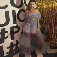 sexy elegant tulle party dresses off the shoulder puffy pleated high low gowns women prom cocktail dress plus size custom made