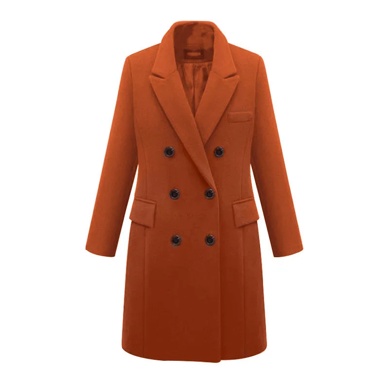 caramel colour Aimsnug размера плюс 6XL осеннее Женское пальто с отворотом, с длинным рукавом, с высокой уличной шерстью, Тренч, Одноцветный, на пуговицах, длинная верхняя одежда, больше размера - Цвет: caramel colour