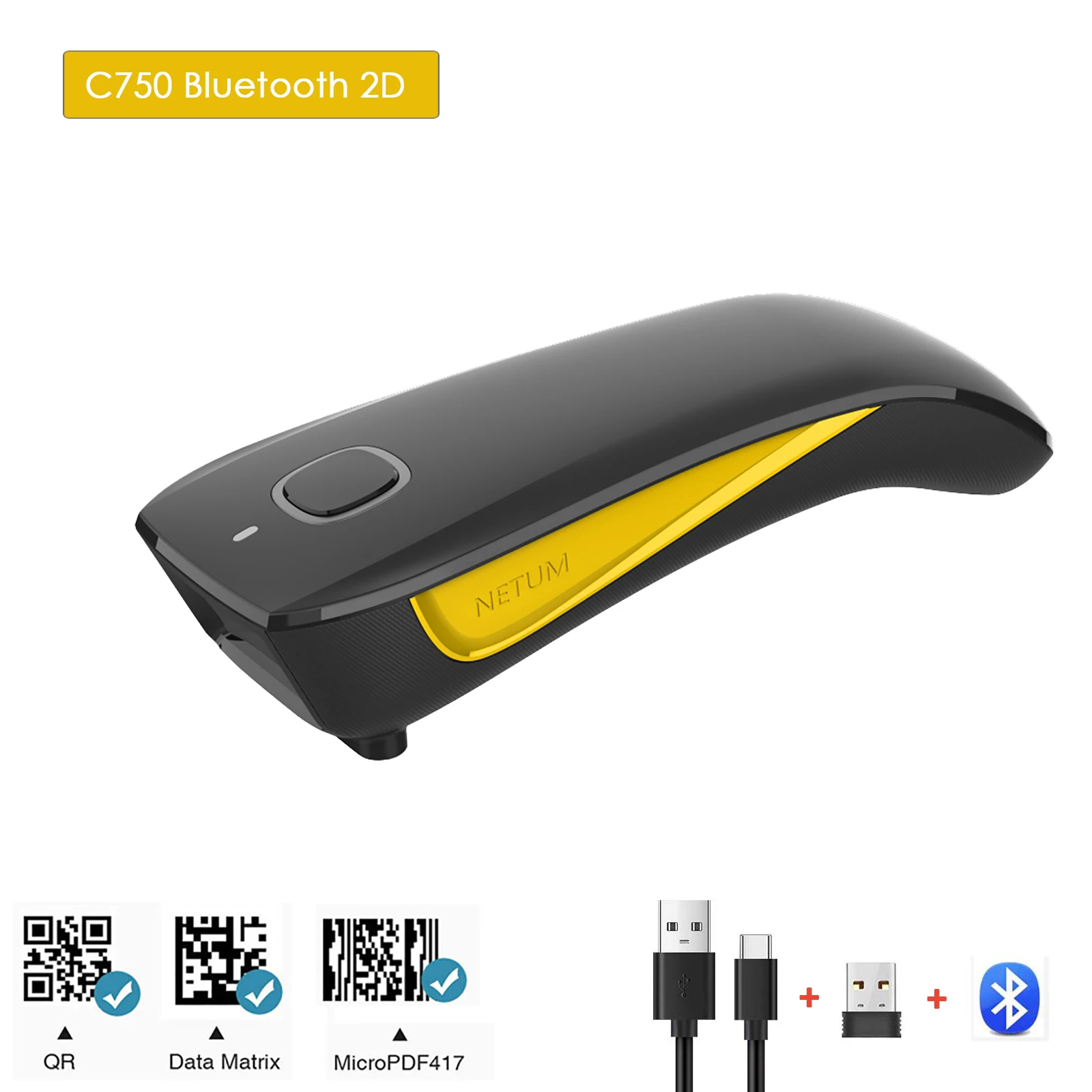 2D Barcode Scanner NETUM C750 Bluetooth Wireless Handheld Pocket QR Bar Code Data Matrix PDF417 Reader for store mobile payment