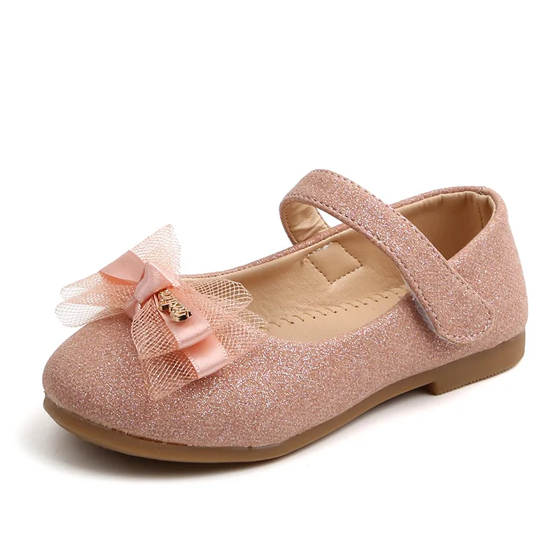

2022 Kids New Girl's single shoes children's Lace Bow princess shoes Baby gilr shining dress shoes XZ20042