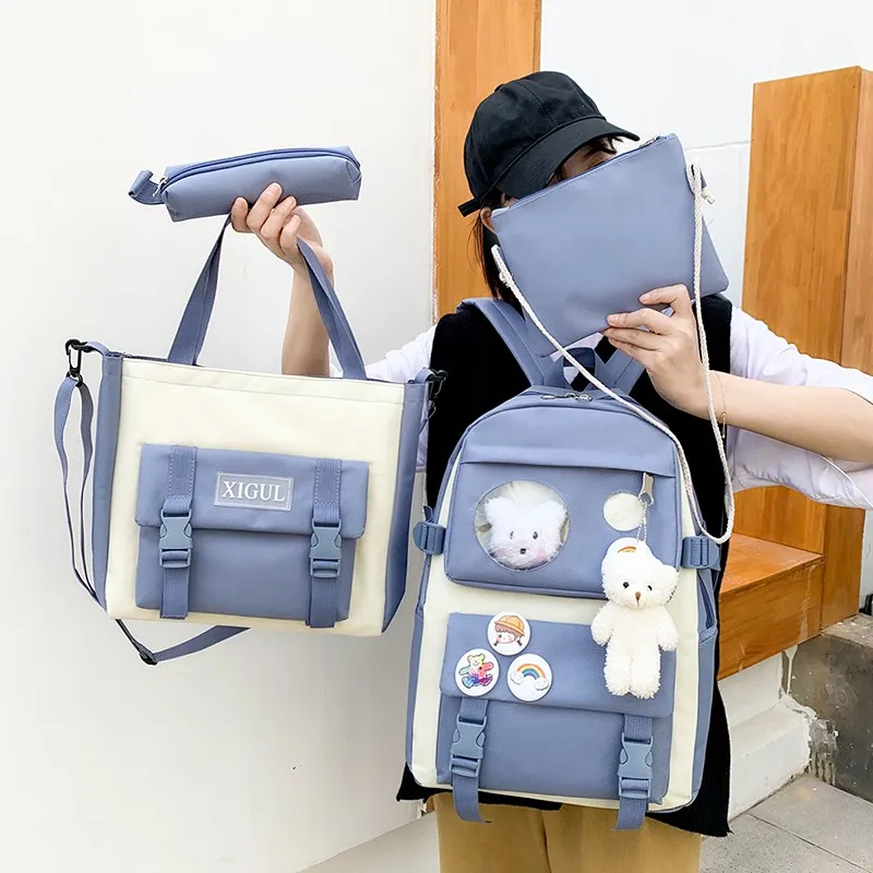 

4Pcs/set New Canvas School Bags for Teenager Girls Women School Laptop Backpacks Travel Bags Student Book Bags Cute Rucksack 50