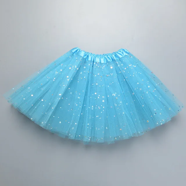 

2022 Kids Baby Star Glitter Dance Tutu Skirt For Girl Sequin 3 Layers Tulle Toddler Pettiskirt Children Chiffon blue skirt