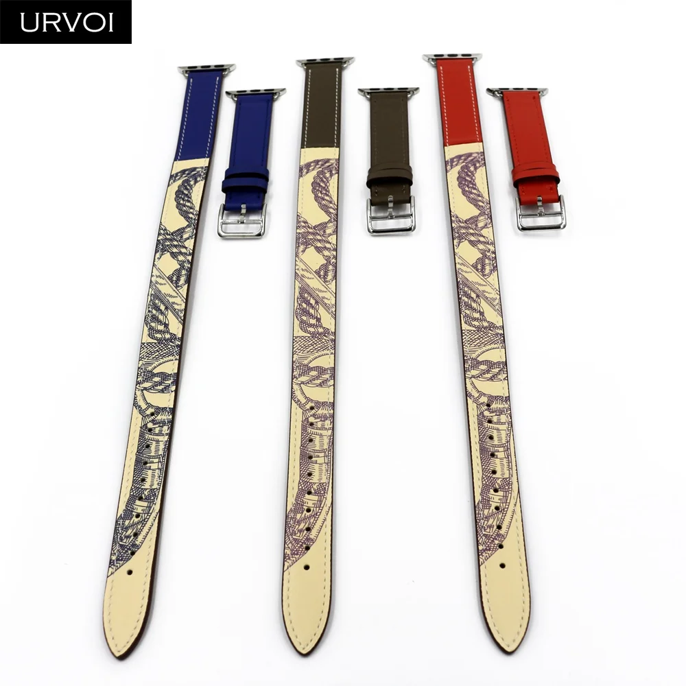 Ремешок URVOI для Apple Watch band series 6 5 4 3 2 1 SE сверхдлинный браслет из натуральной кожи с