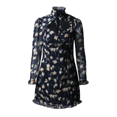 

Vintage print Dress 2019 Autumn Winter Women Dresses Sexy long Sleeve Stringy Selvedge Mini Bodycon Dress for women