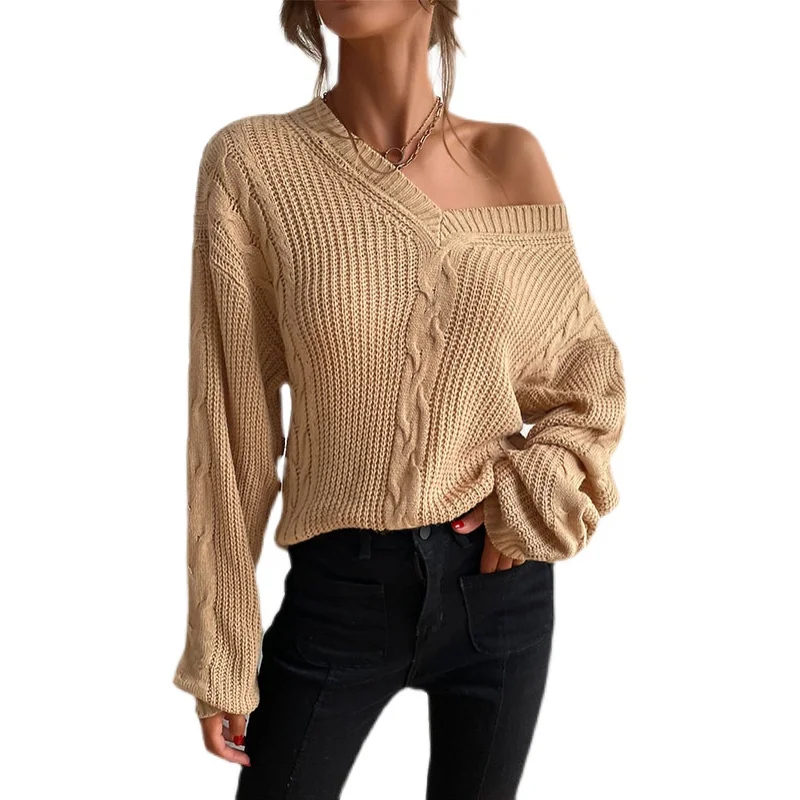 The new Spring 2022 fashion pullover lazy style knit crew-neck patchwork sweater |