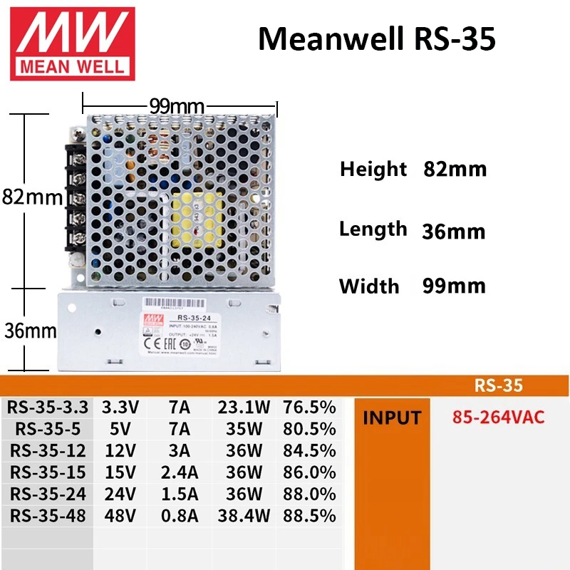 Источник питания с одним выходом MEAN WELL RS-15 RS-25 RS-35 RS-50 3 В 5 12 15 24 48 Meanwell | Обустройство