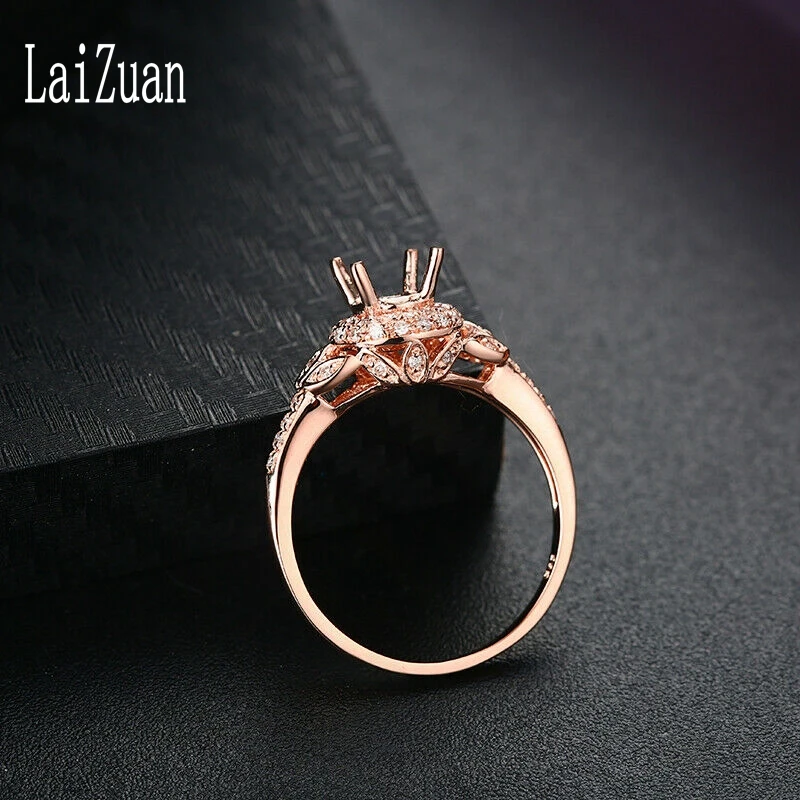 

LaiZuan 5mm Round Solid 14k Rose Gold AU585 Pave Natural Diamond Semi Mount Ring Setting Women Wedding Trendy Fine Jewelry Gift