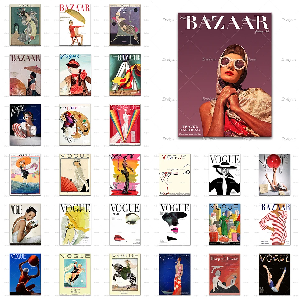

Fashion Magazine Cover Vinatge Poster, Modern Home Decor Canvas Wall Art Prints Living Room Decoration Unique Gift