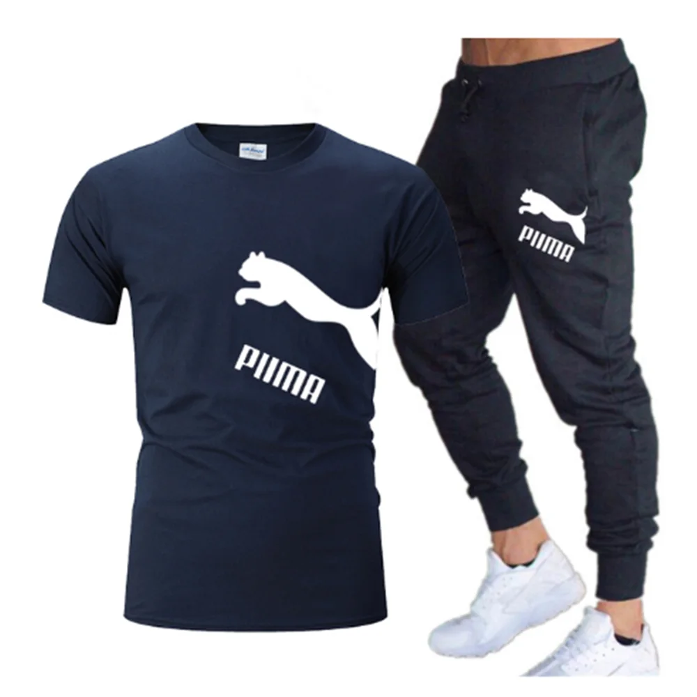 

2021 Men's Underwear T-Shirt + Trousers Set Casual Fashion Personality Print Cotton Outwear Set Jogging Sportswear Breathable