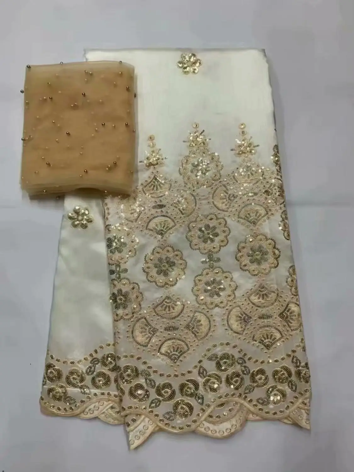 Высокое качество белое золото 5 ярдов Африканский Джордж ткань + 2 ярда