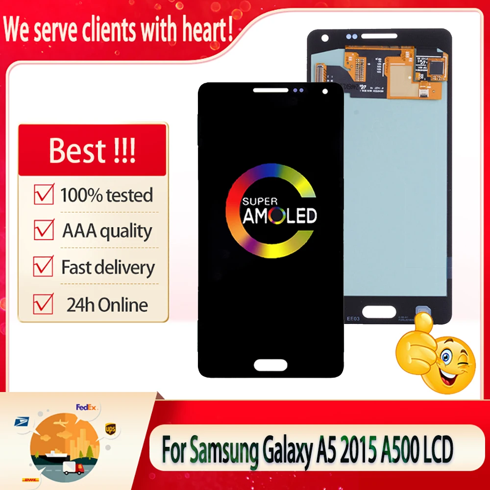 Super AMOLED для Samsung Galaxy A5 2015 A500 A500F A500H A500M ЖК-дисплей с сенсорным экраном дигитайзер в