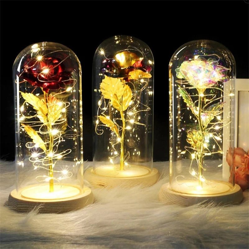 4 стиля Цвет Красавица и Чудовище красная роза в стеклянном куполе на деревянной