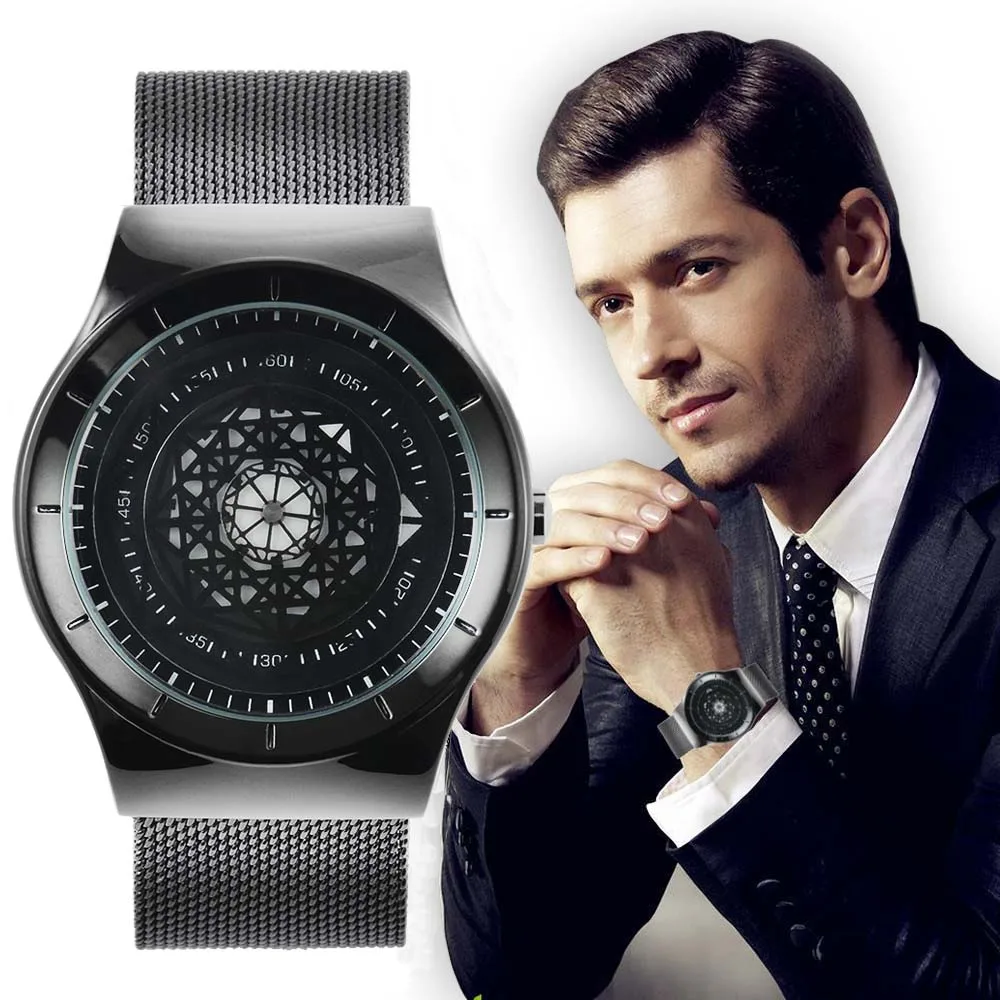 Часы KCHKE мужские модные водонепроницаемые тонкие с сетчатым ремешком простые