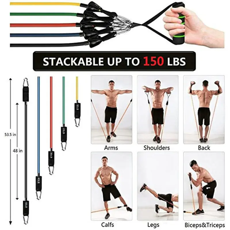 23 Pcs/Set Latex Resistance Bands Crossfit Training Exercise Yoga Tubes Pull Rope Rubber Expander Elastic Fitness with Bag | Спорт и