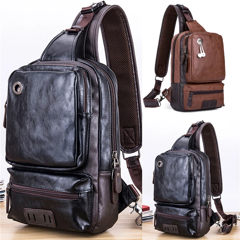 

Men's Sling Bag Genuine Leather Chest Shoulder Backpack Cross Body Purse Water Resistant Anti Theft