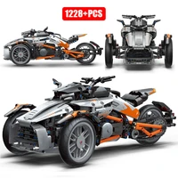 new technical model the three wheel motorcycle building blocks super speed sports racing autobike moc bricks toys for kids gifts