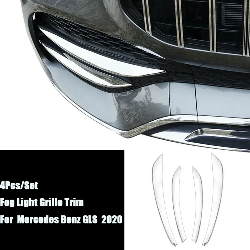 

4Pcs Car Front Fog Light Grille Trim Stip Decoration Cover Spoiler for Mercedes Benz GLS Class 2020+