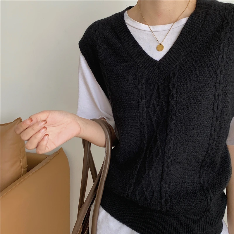 

JMPRS Knitted Women Vest Pullover Loose Fashion Korean Sleeveless Sweater Vest Casual Solid Fall Female Cotton Jumper New