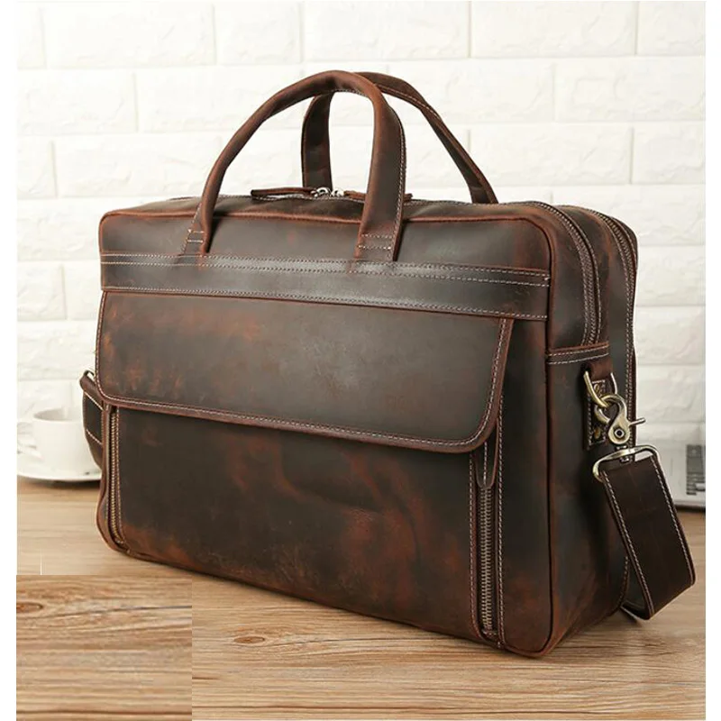 Мужской кожаный портфель MAHEU черный из натуральной воловьей кожи для ноутбука 17