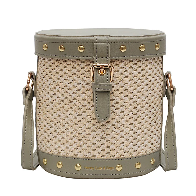 Mulit стиль соломенная + кожаная сумка женская ротанговая ручной работы тканая