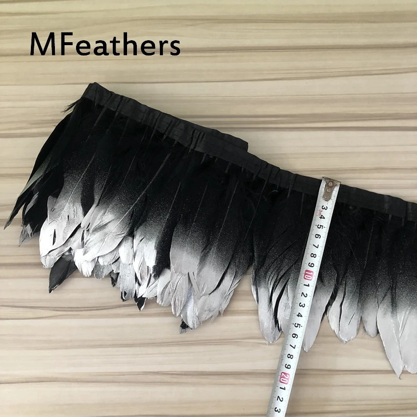 Отделка из 2 ярдов/партия крашеных гусиных перьев черные с серебряными
