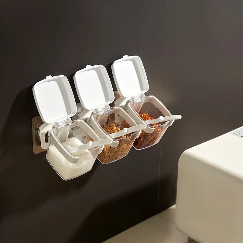 

1 шт. настенный кухонный резервуар для приправ, кухонный резервуар для хранения MSG, соли, сахара, бытовой белый резервуар для хранения пластм...