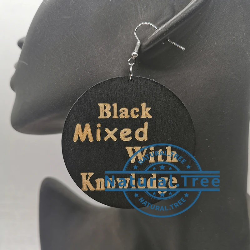 

2020 black mixed with wooden earrings